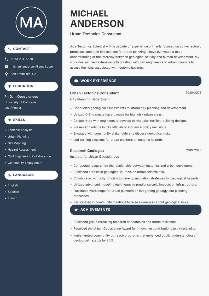 Tectonics Scientist resume template — Compact