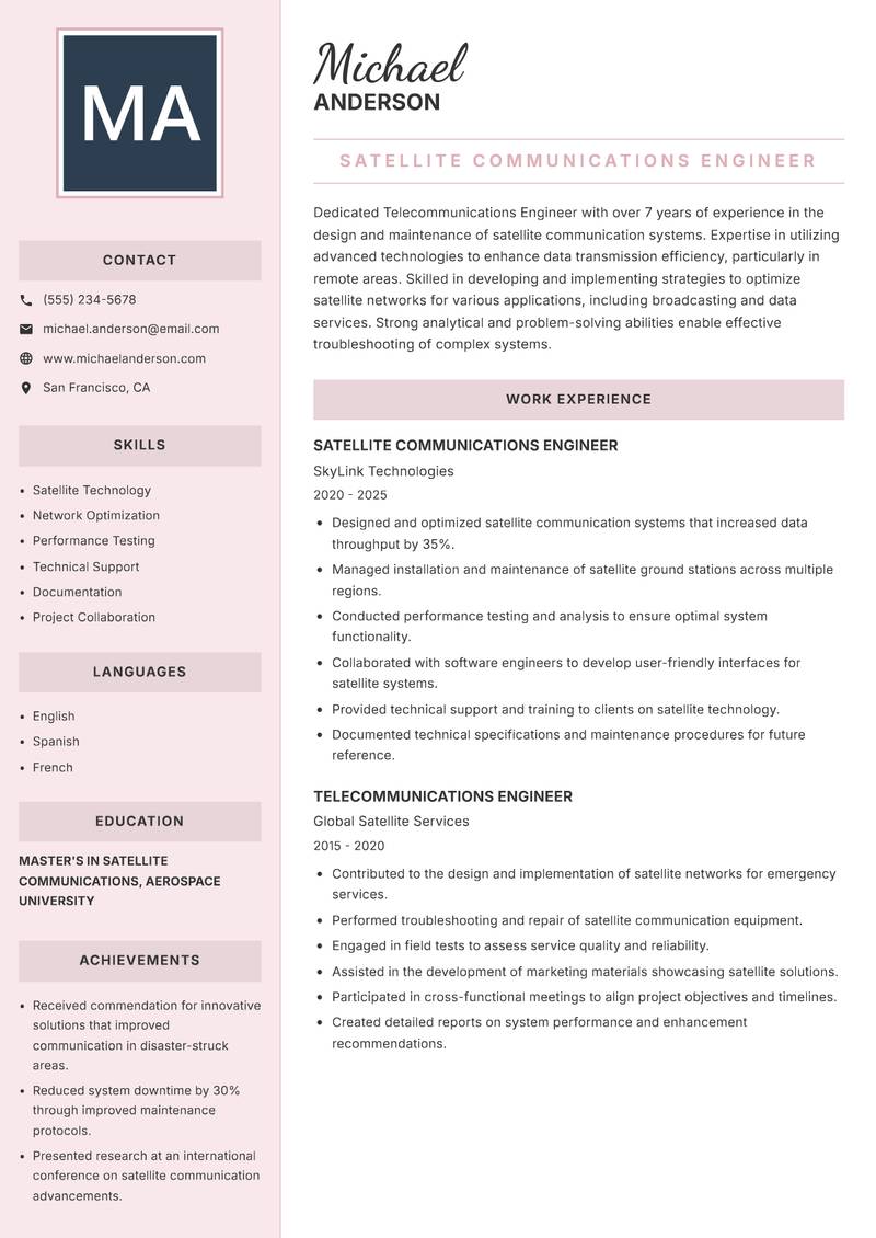Telecommunications Engineer resume template — Executive