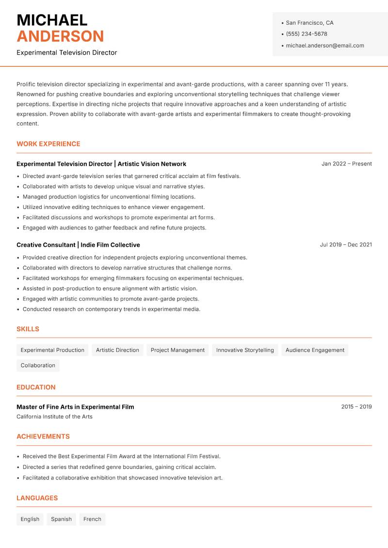 Television Director resume template — Modern Professional