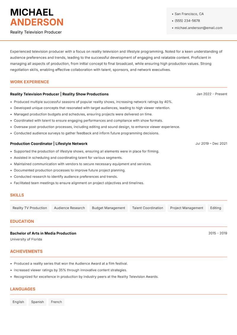 Television Producer resume template — Modern Professional