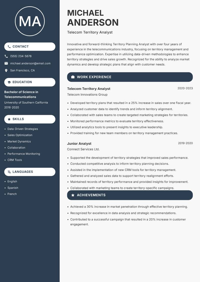 Territory Planning Analyst resume template — Compact