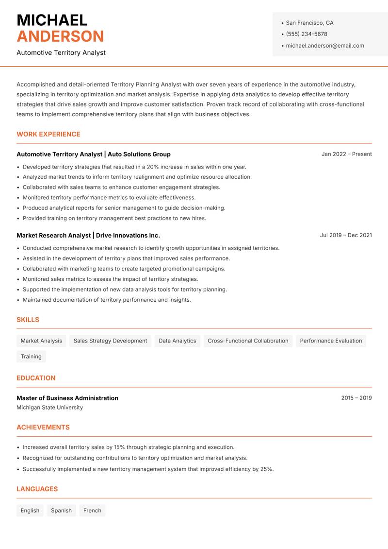 Territory Planning Analyst resume template — Modern Professional