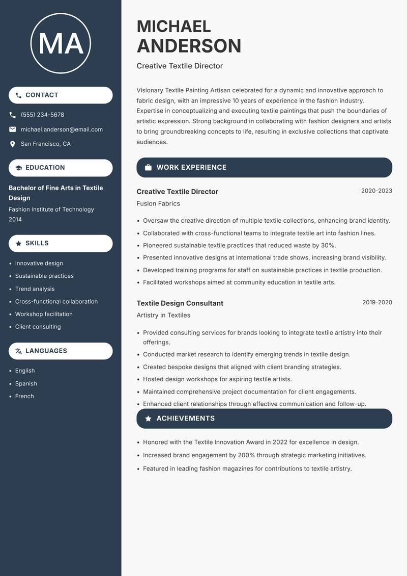 Textile Painting Artisan resume template — Compact