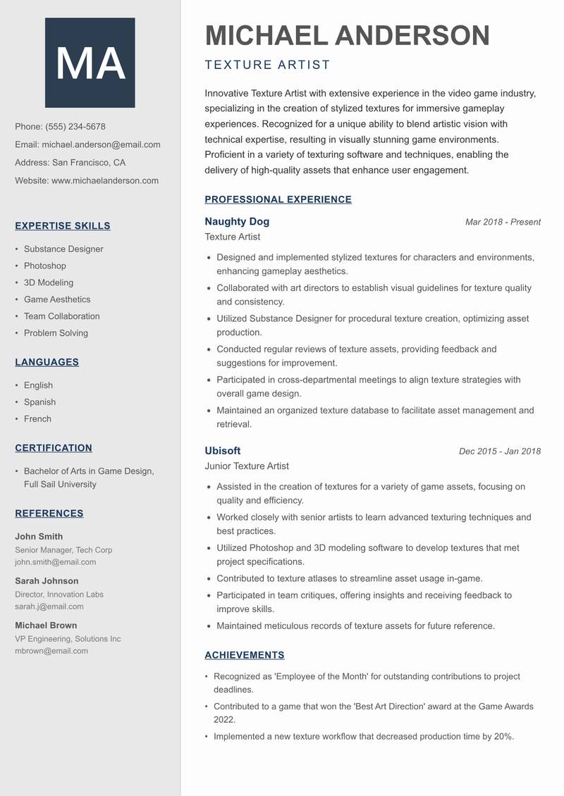 Texture Artist resume template — Creative Minimal