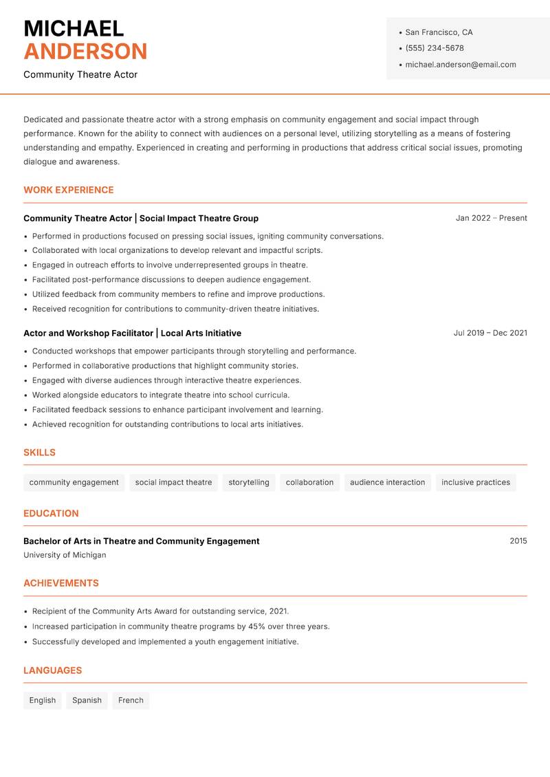 Theatre Actor resume template — Modern Professional