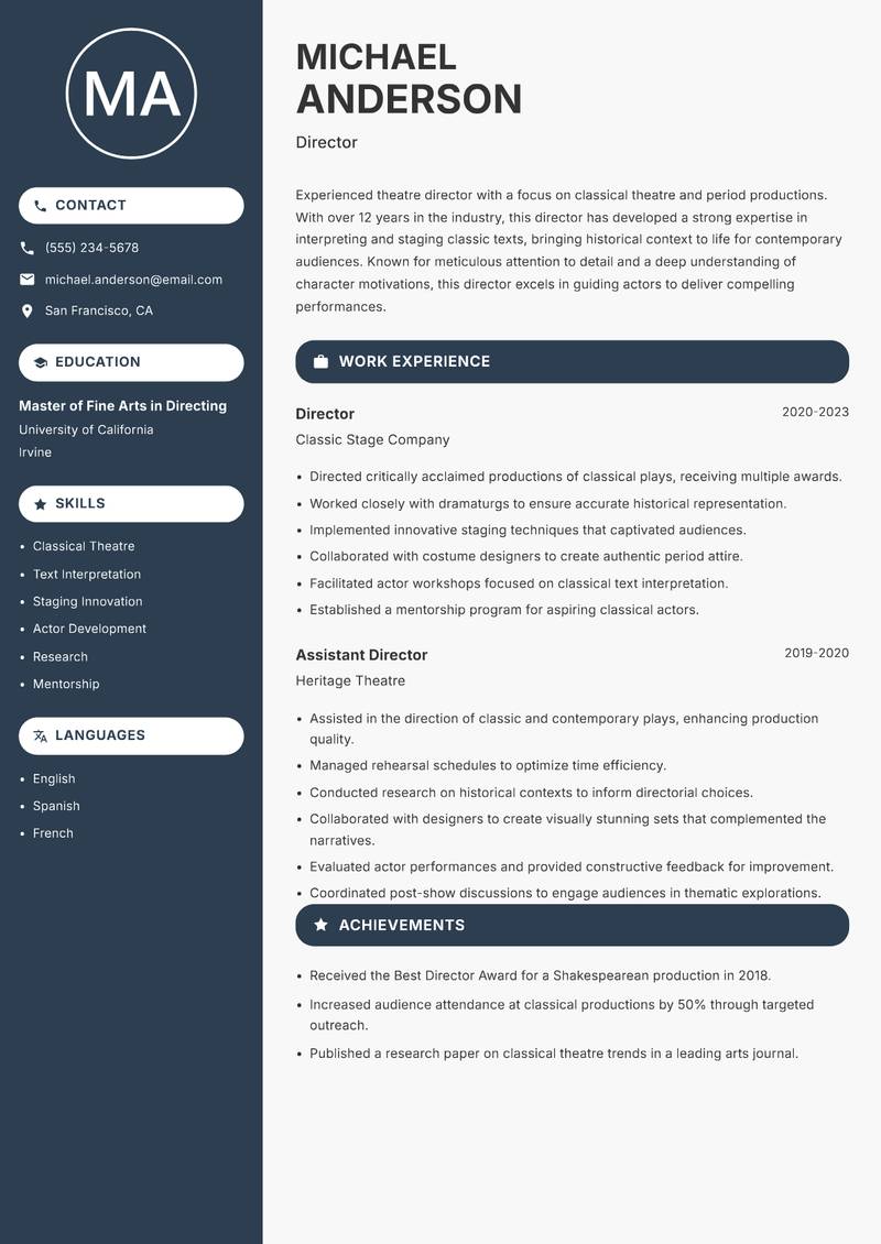 Theatre Director resume template — Compact