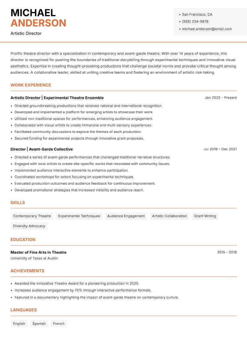 Theatre Director resume template — Modern Professional