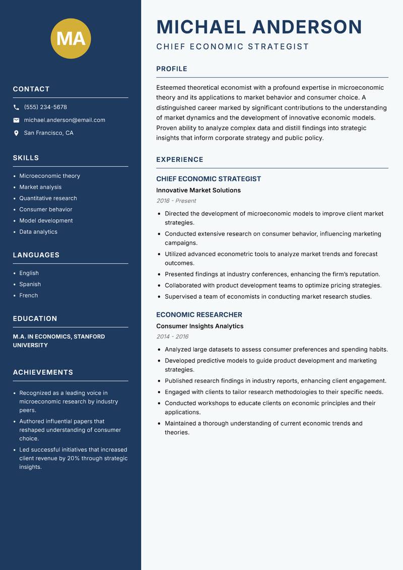 Theoretical Economist resume template — Classic Clean