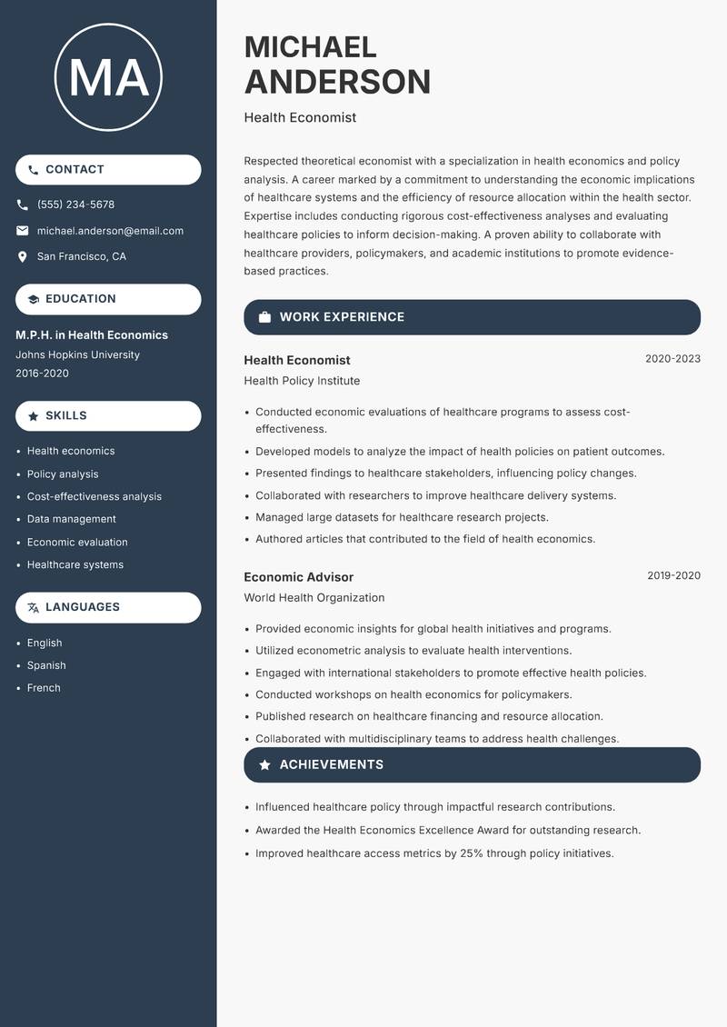 Theoretical Economist resume template — Compact