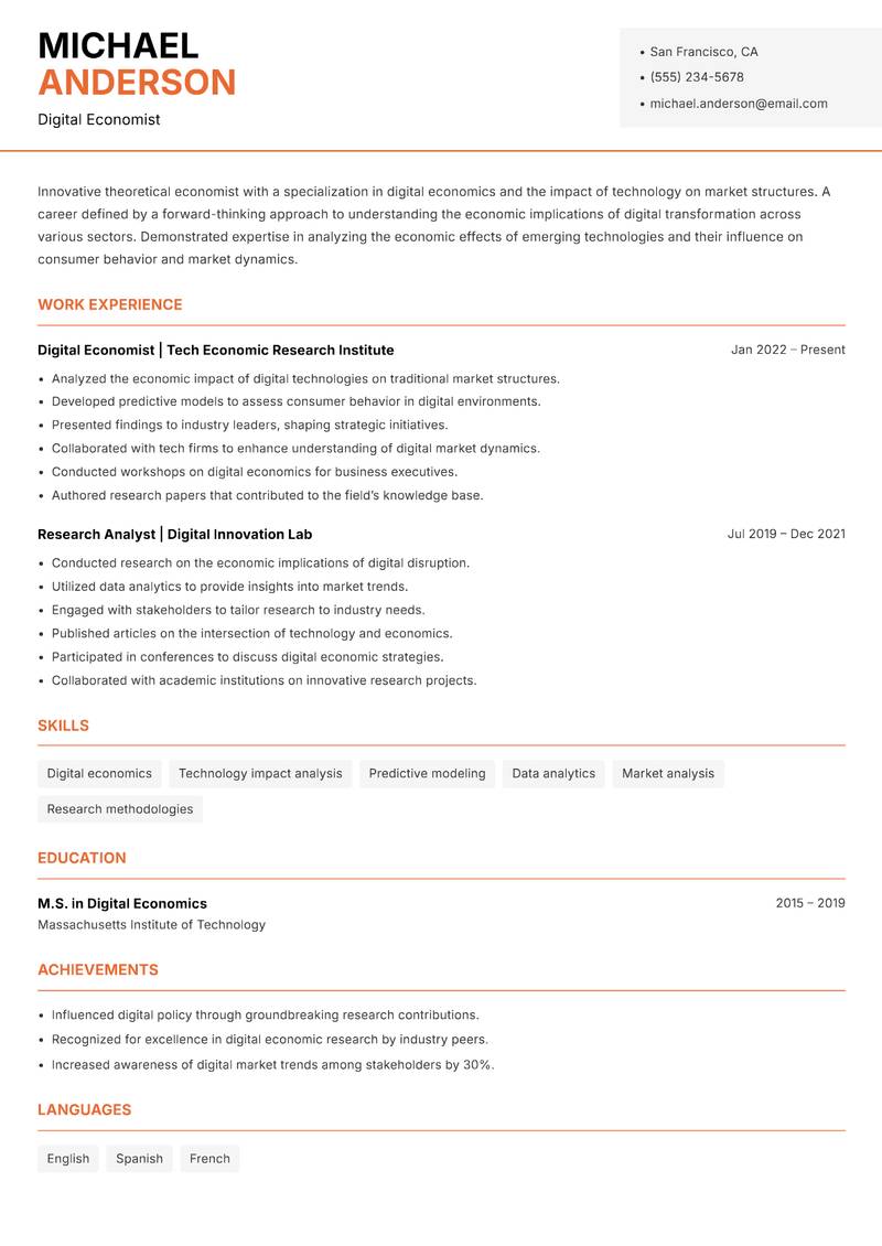 Theoretical Economist resume template — Modern Professional