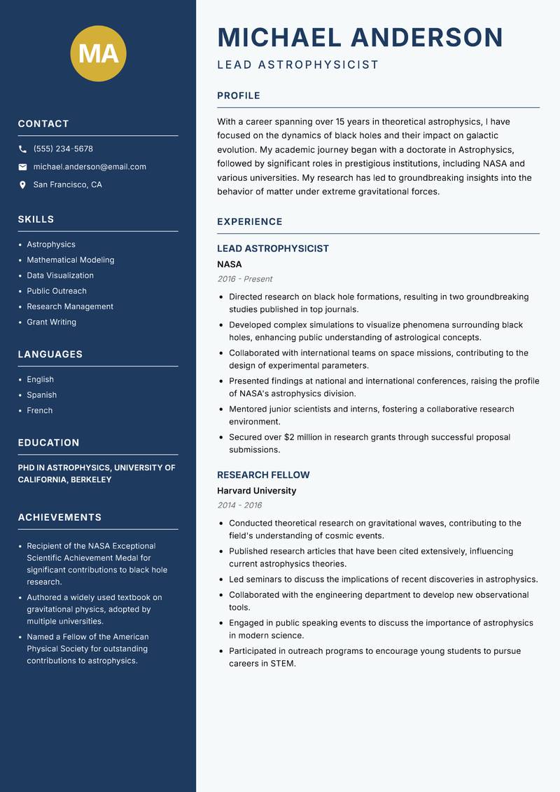 Theoretical Physicist resume template — Classic Clean