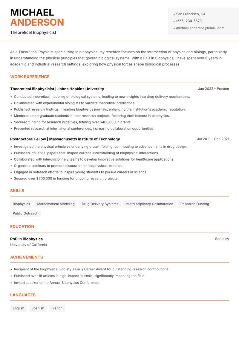 Theoretical Physicist resume template — Modern Professional