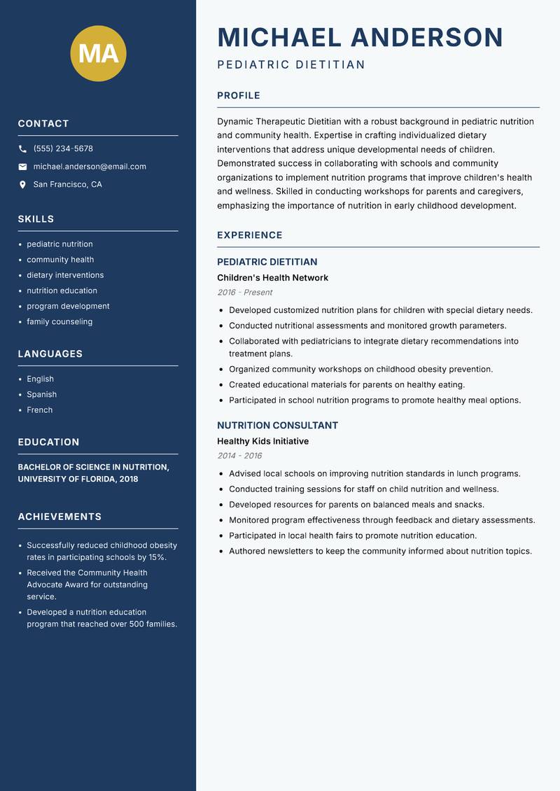 Therapeutic Dietitian resume template — Classic Clean