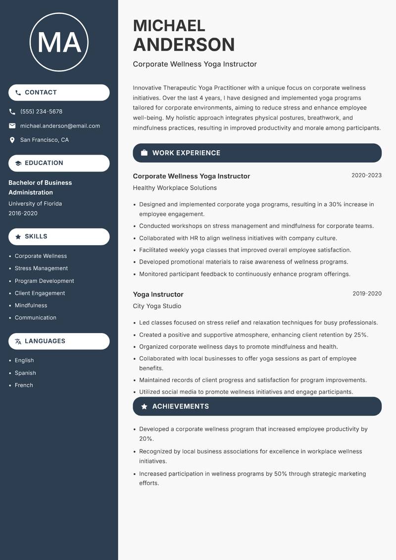 Therapeutic Yoga Practitioner resume template — Compact