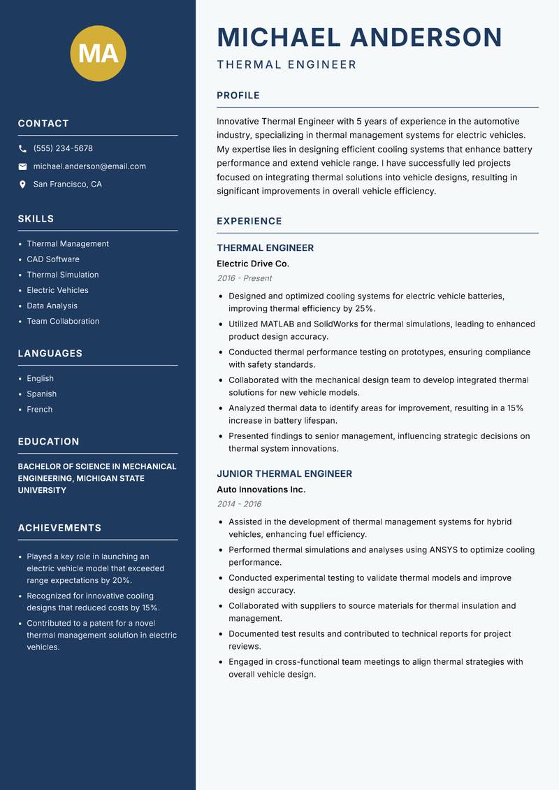 Thermal Engineer resume template — Classic Clean