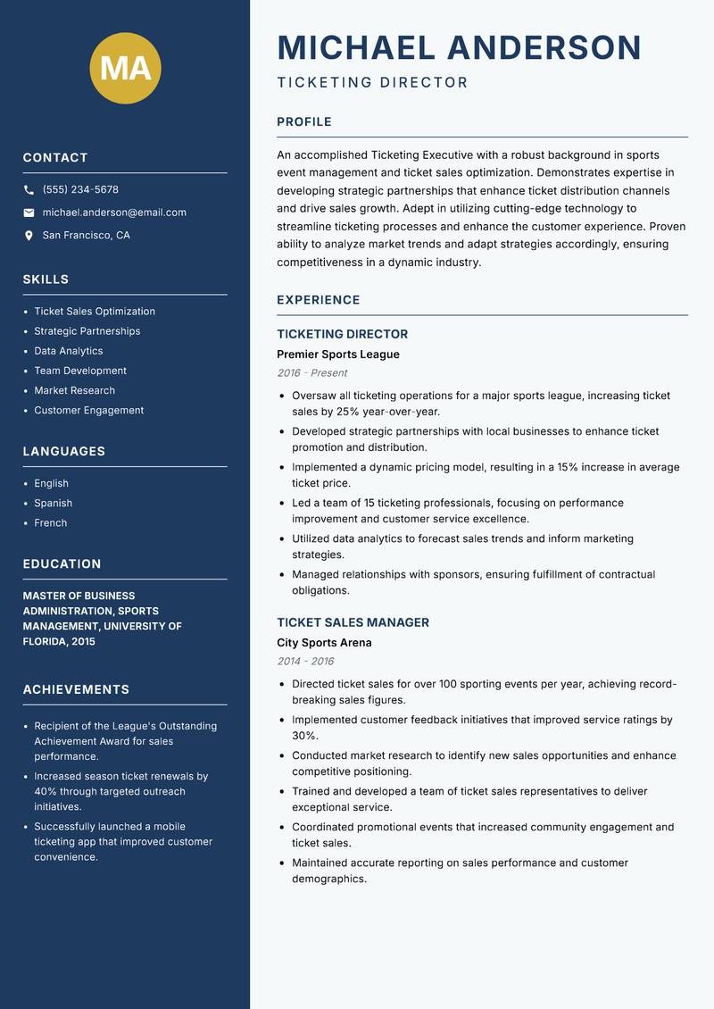 Ticketing Executive resume template — Classic Clean