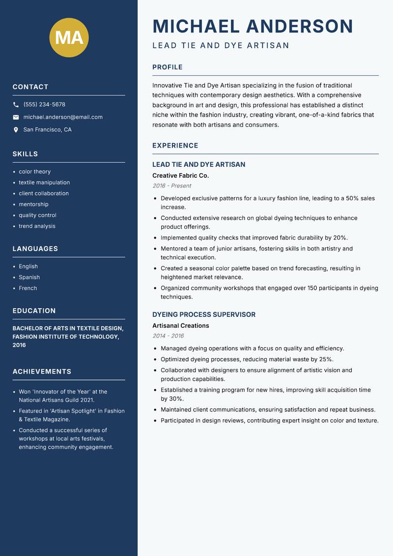 Tie and Dye Artisan resume template — Classic Clean