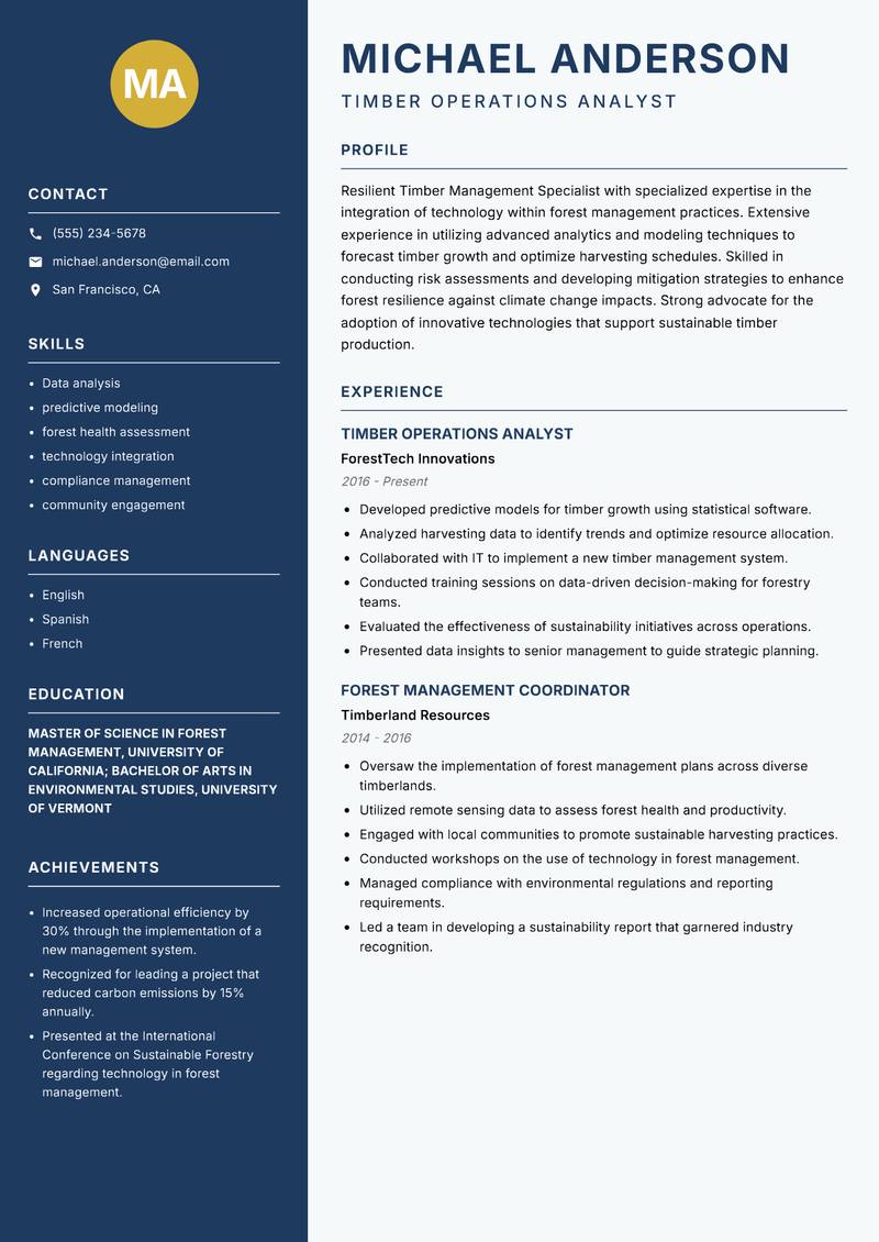 Timber Management Specialist resume template — Classic Clean