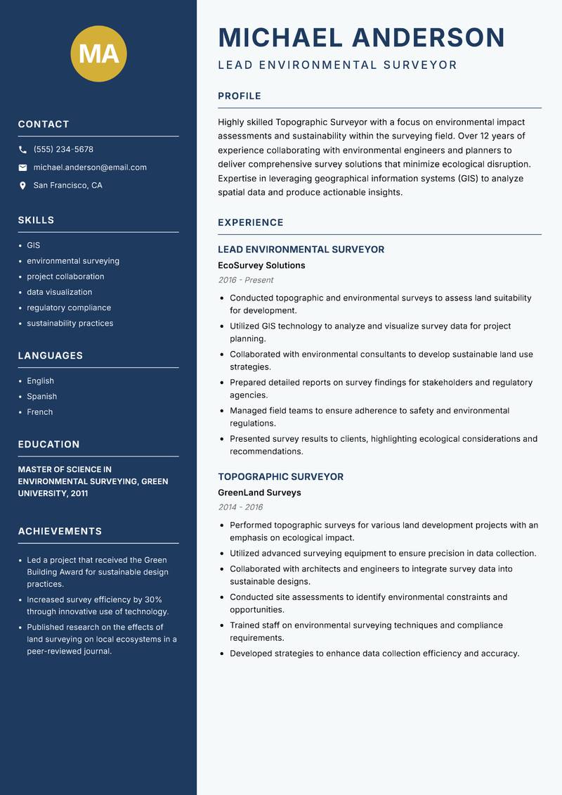 Topographic Surveyor resume template — Classic Clean