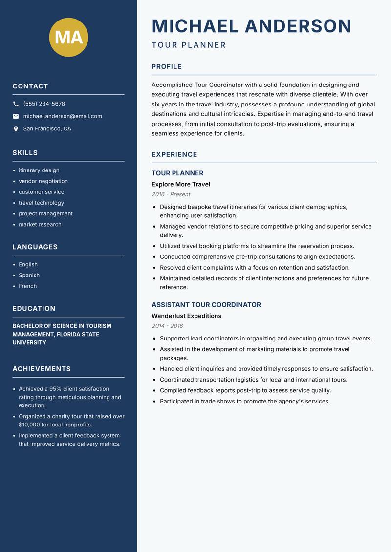 Tour Coordinator resume template — Classic Clean