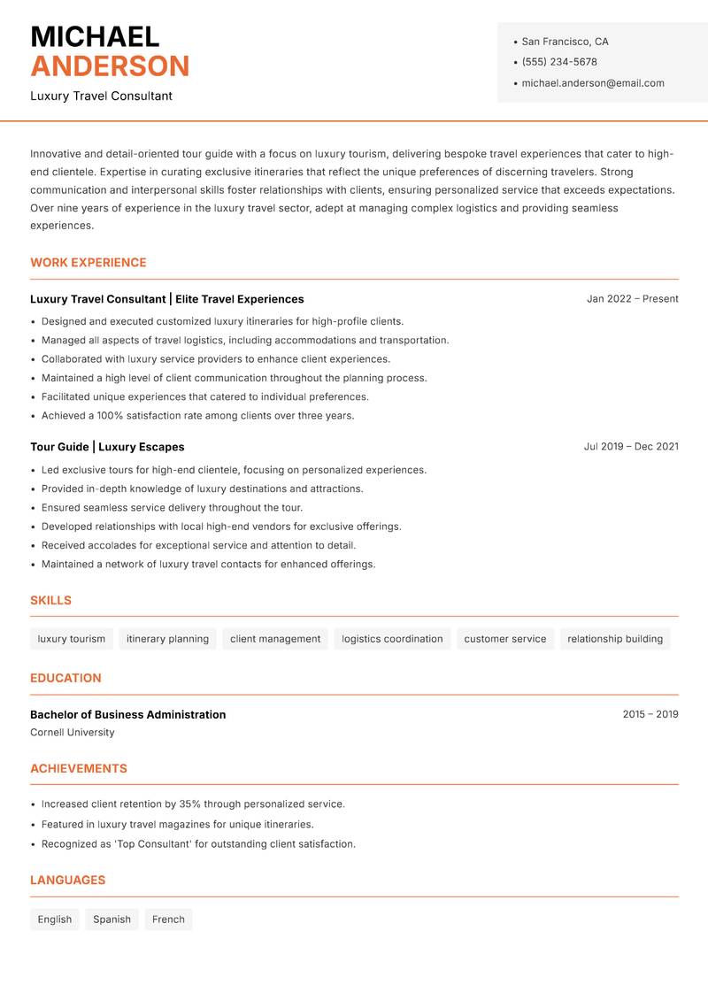 Tour Guide resume template — Modern Professional