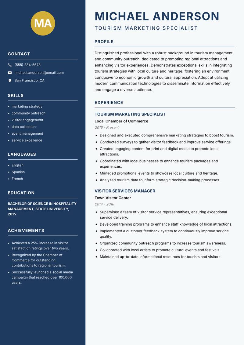 Tourism Information Officer resume template — Classic Clean