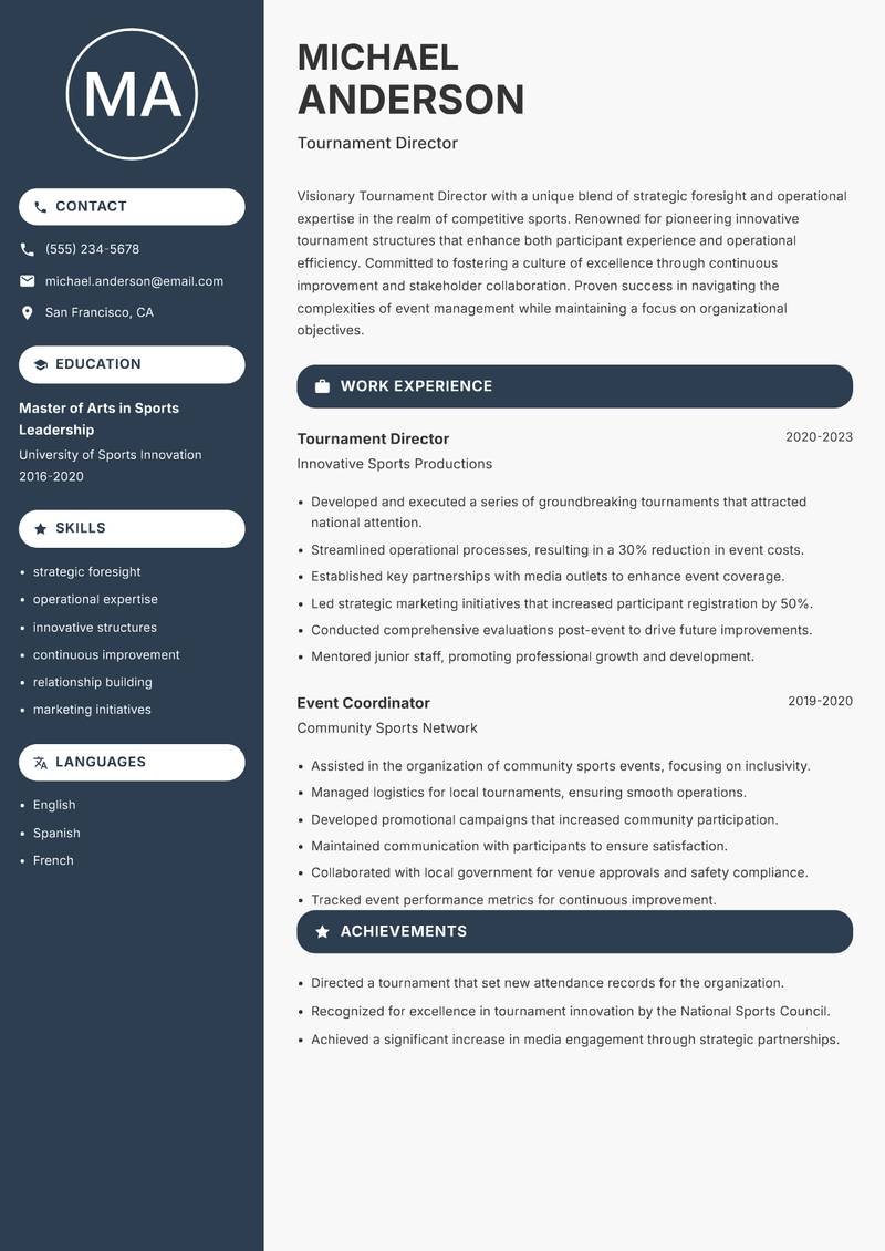 Tournament Director resume template — Compact