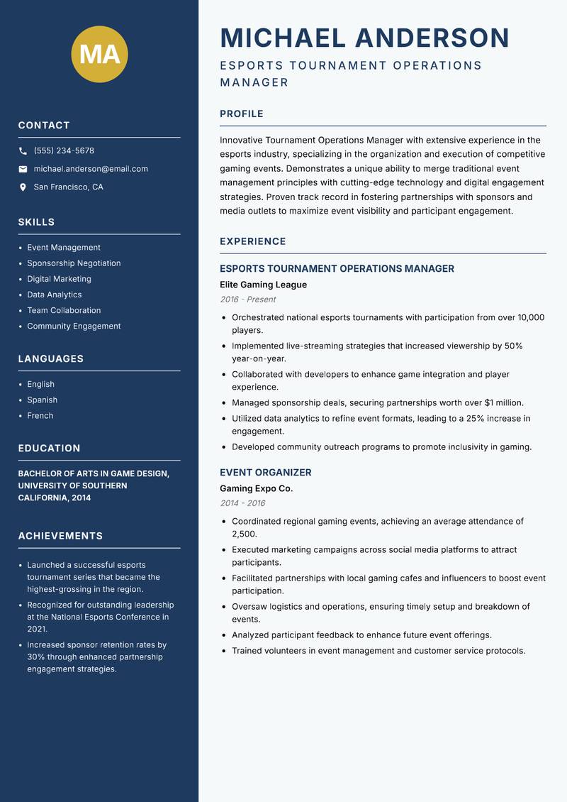 Tournament Operations Manager resume template — Classic Clean