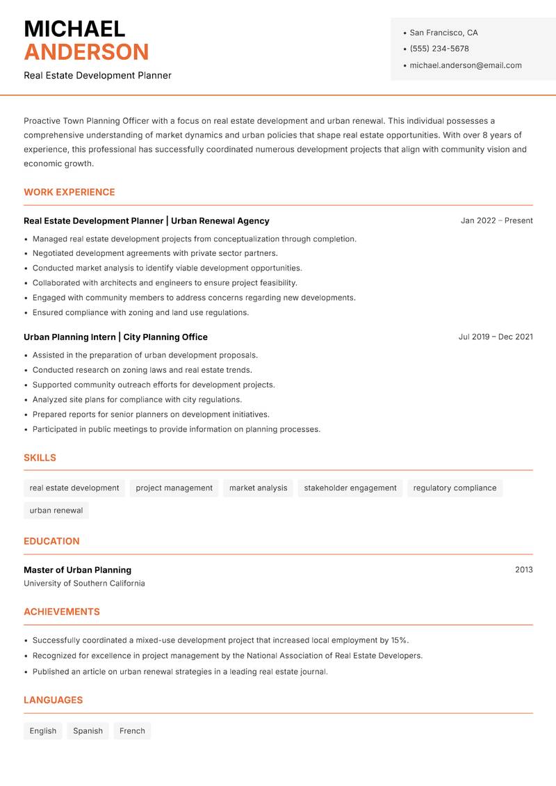 Town Planning Officer resume template — Modern Professional