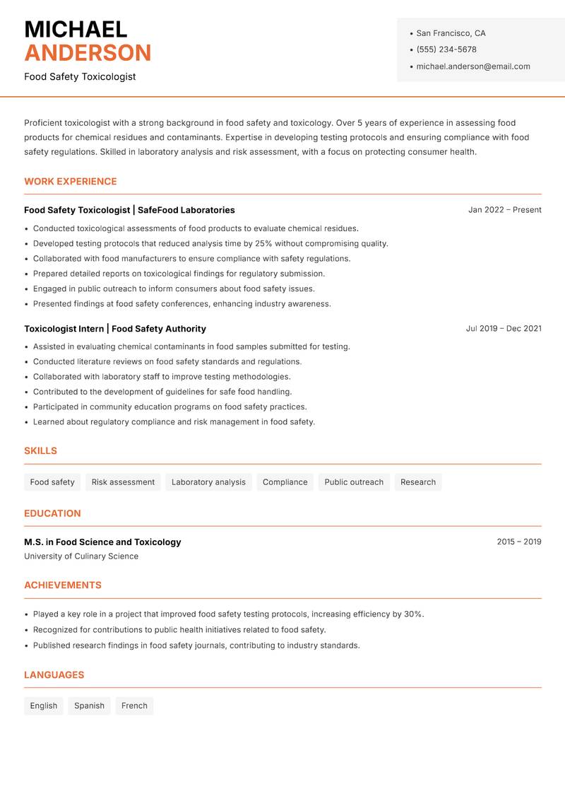 Toxicologist resume template — Modern Professional