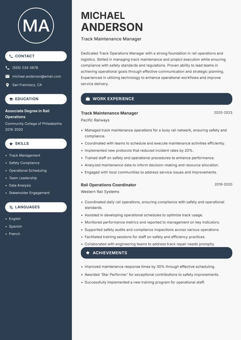 Track Operations Manager resume template — Compact