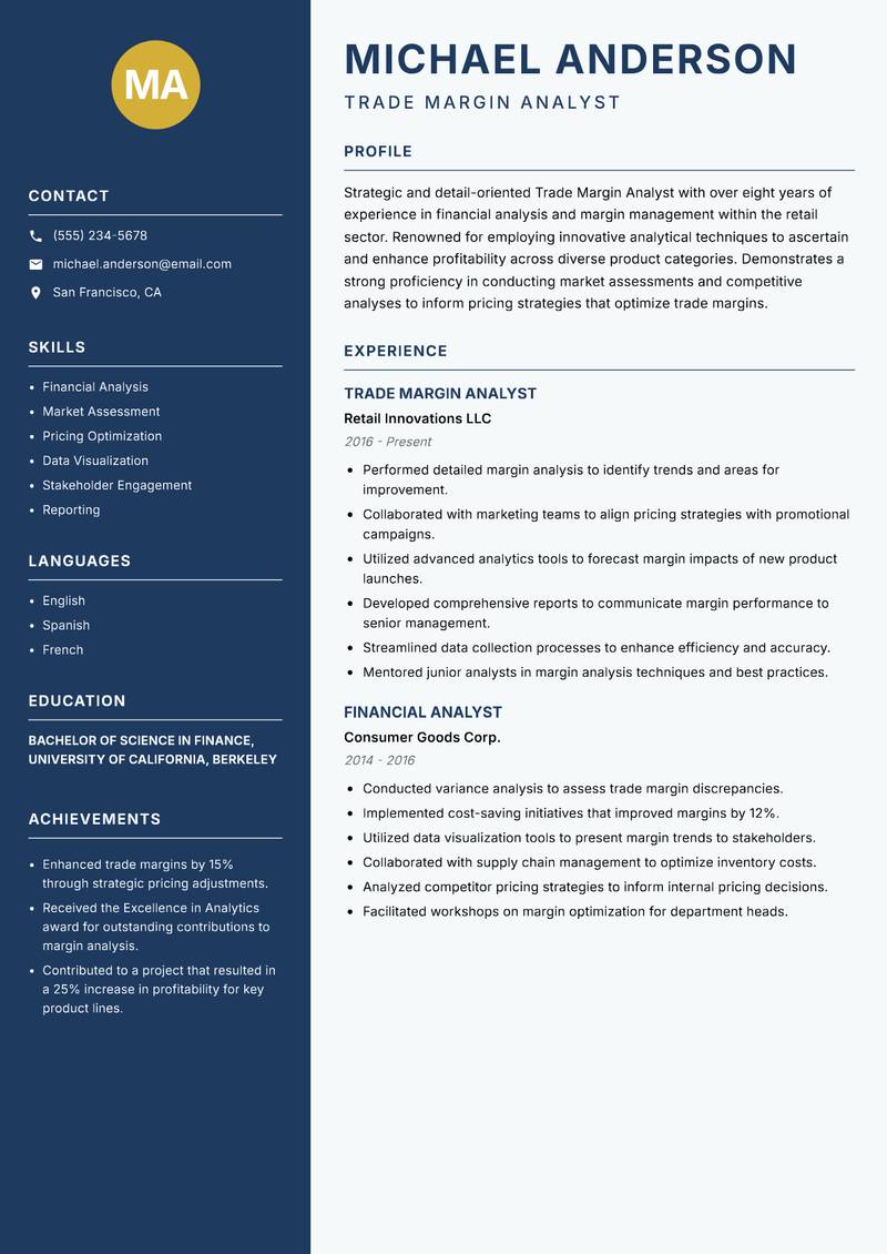 Trade Margin Analyst resume template — Classic Clean
