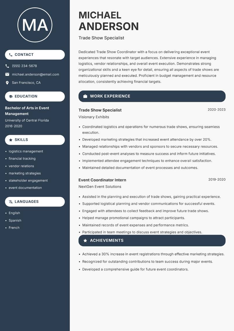 Trade Show Coordinator resume template — Compact
