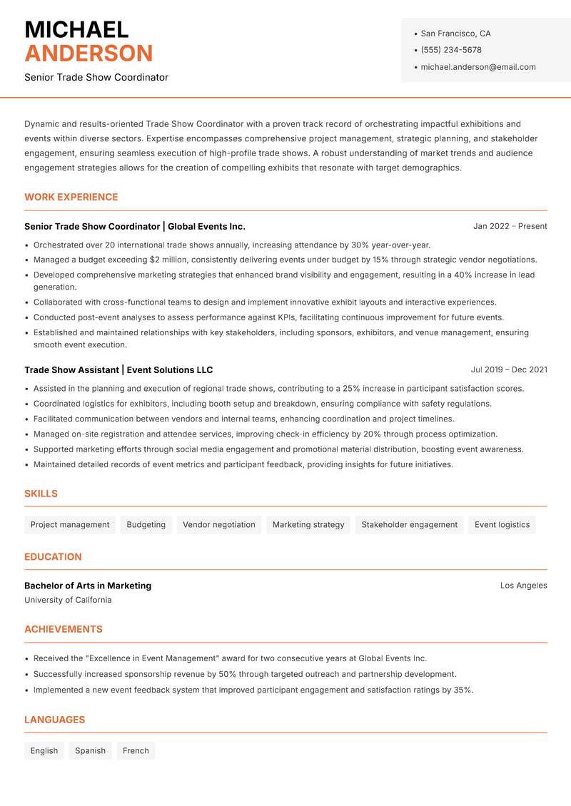 Trade Show Coordinator resume template — Modern Professional