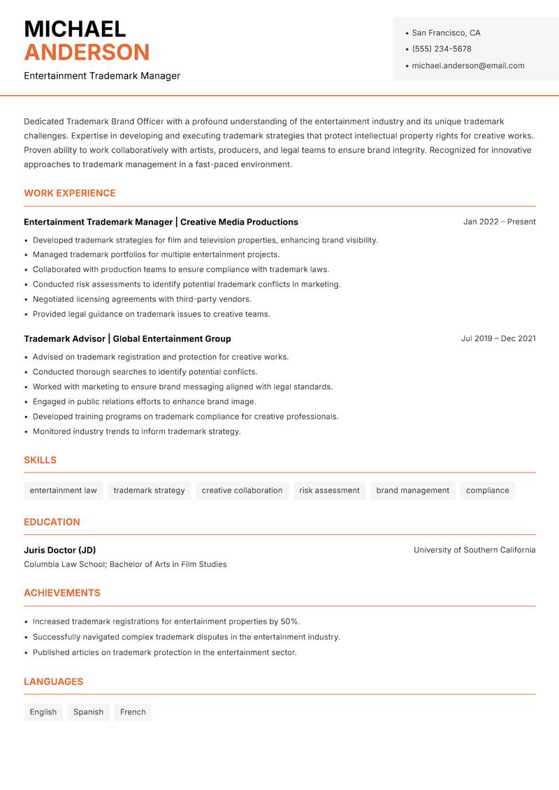 Trademark Brand Officer resume template — Modern Professional