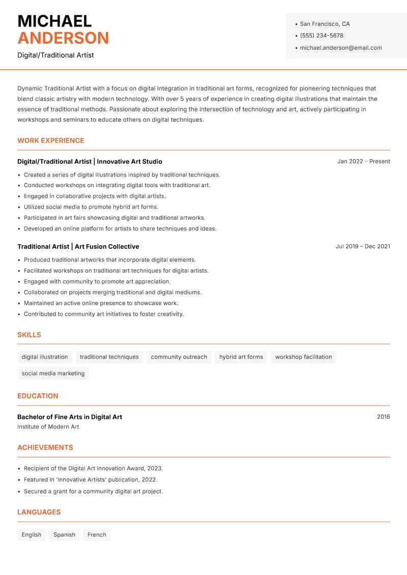 Traditional Artist resume template — Modern Professional