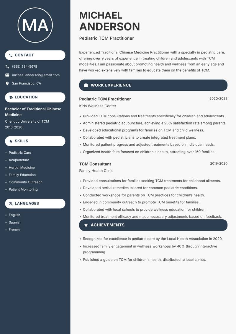 Traditional Chinese Medicine Practitioner resume template — Compact