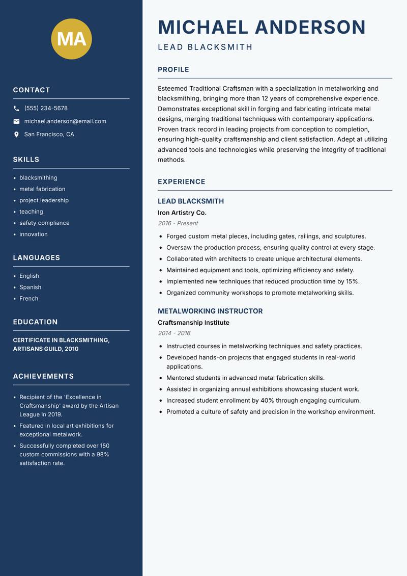 Traditional Craftsman resume template — Classic Clean