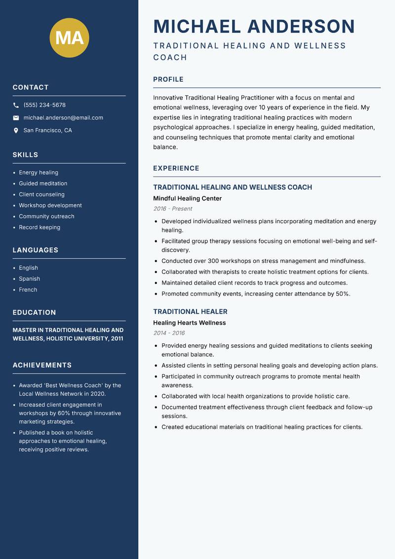 Traditional Healing Practitioner resume template — Classic Clean