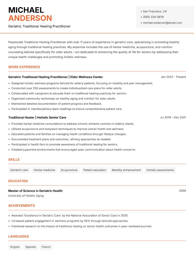 Traditional Healing Practitioner resume template — Modern Professional