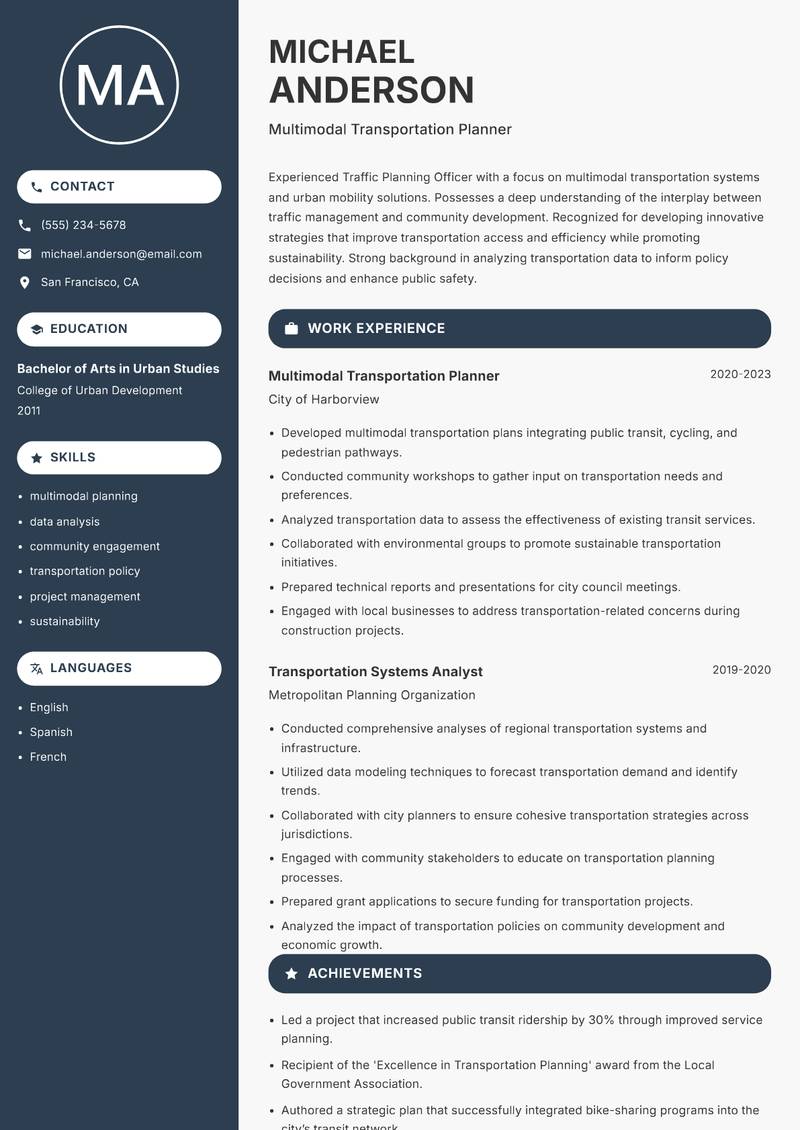 Traffic Planning Officer resume template — Compact