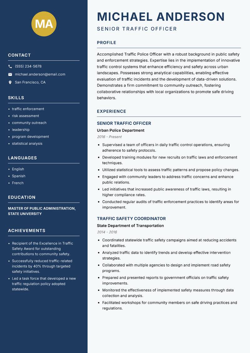 Traffic Police Officer resume template — Classic Clean