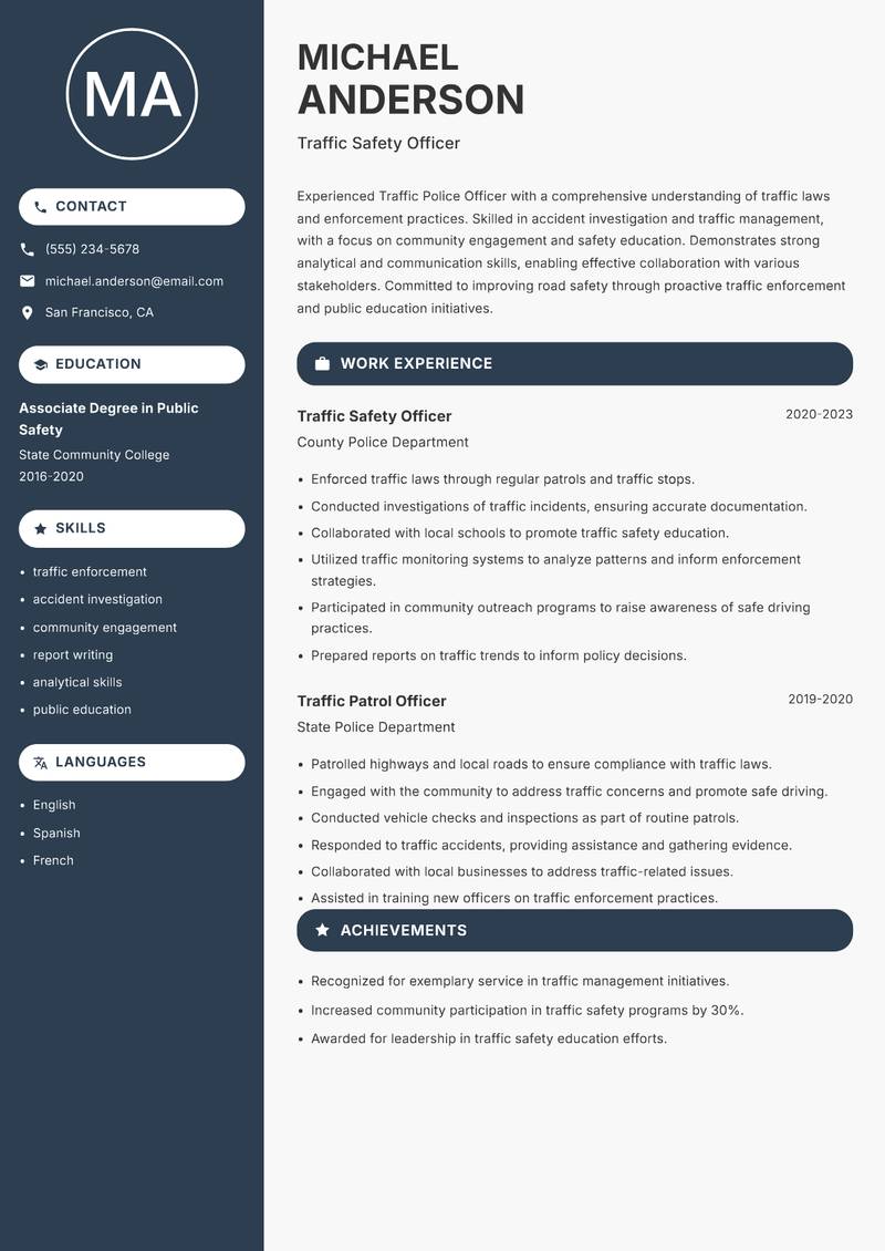 Traffic Police Officer resume template — Compact