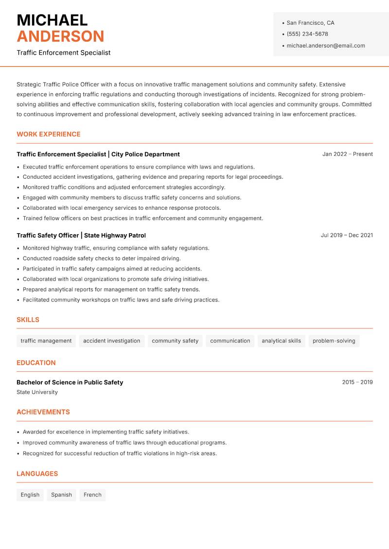 Traffic Police Officer resume template — Modern Professional
