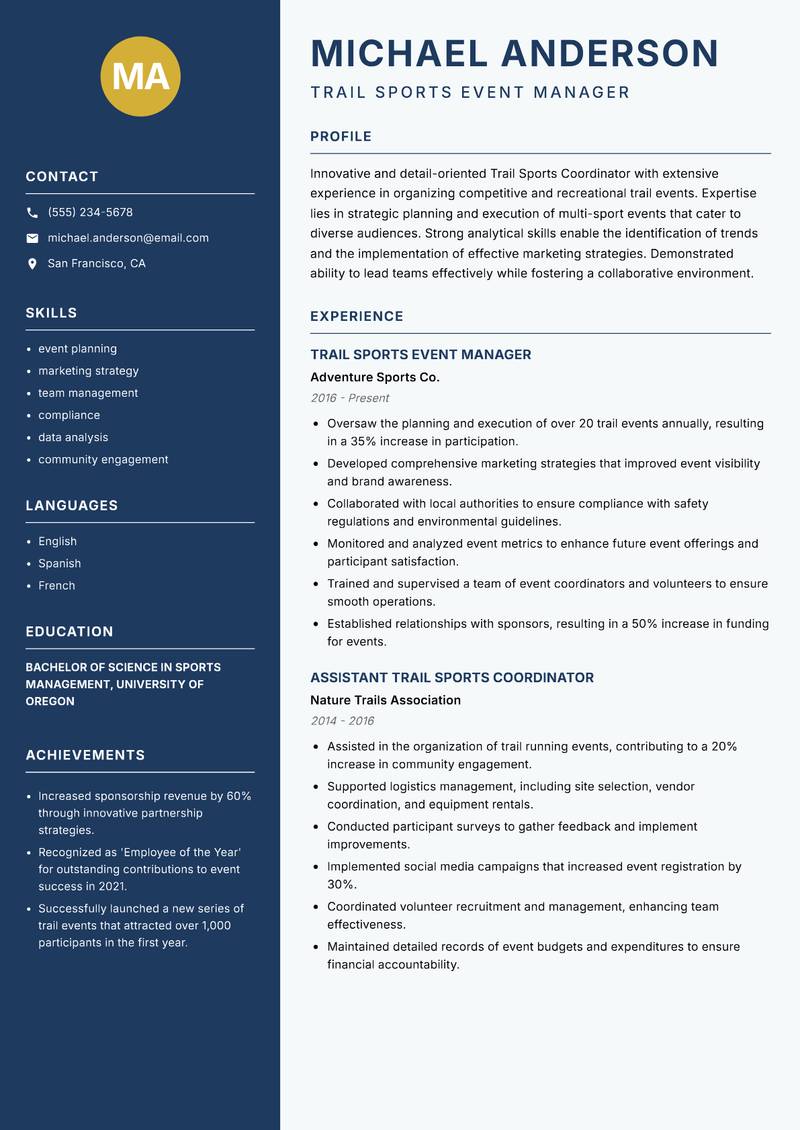 Trail Sports Coordinator resume template — Classic Clean