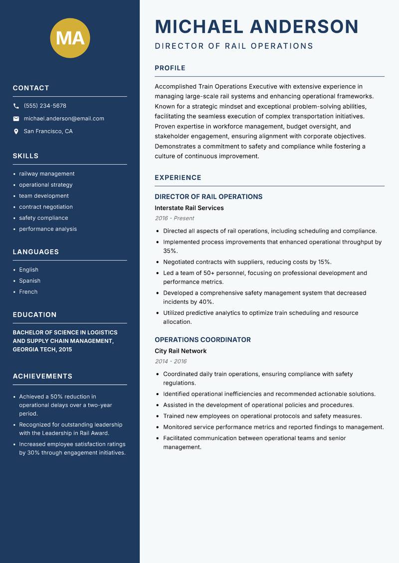 Train Operations Executive resume template — Classic Clean