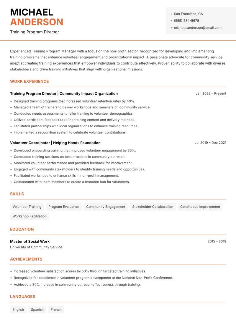 Training Program Manager resume template — Modern Professional