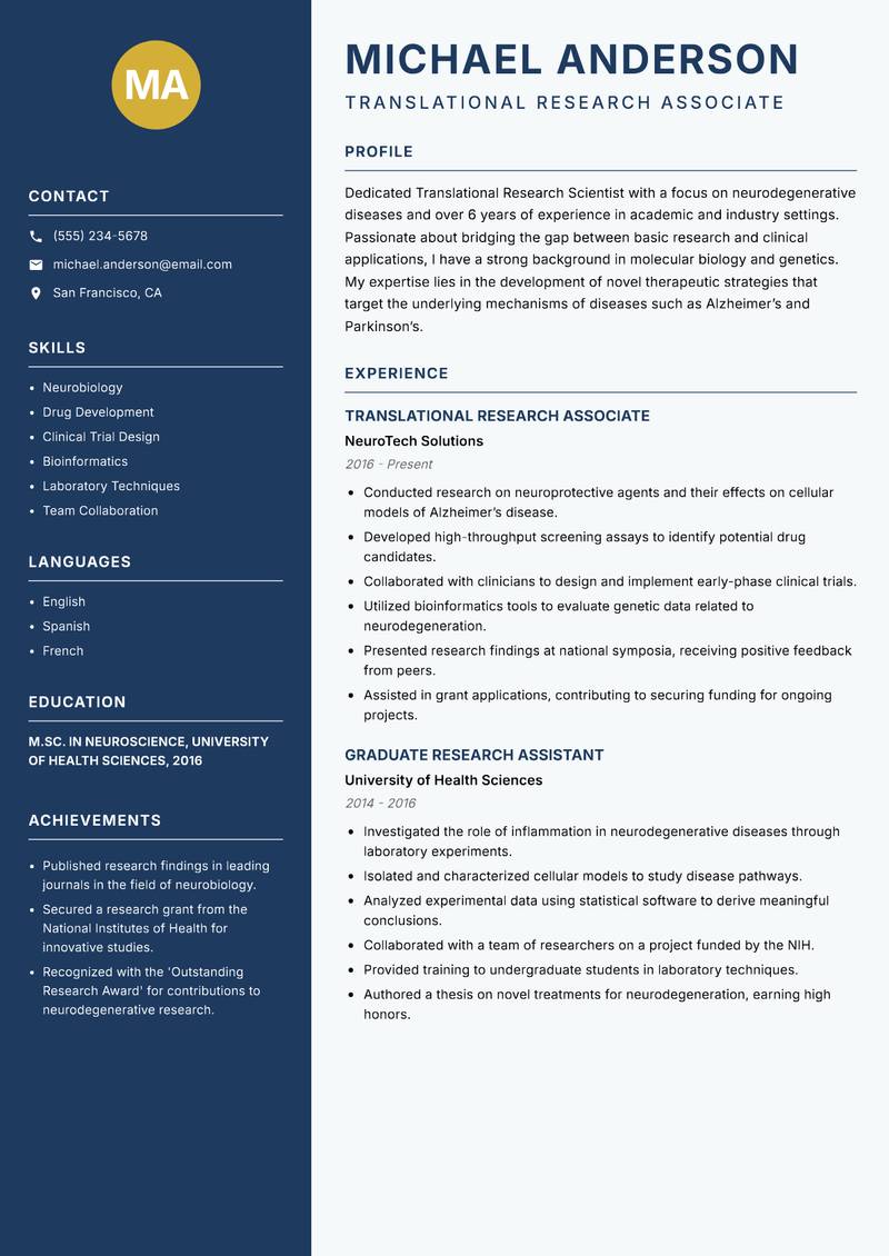Translational Research Scientist resume template — Classic Clean