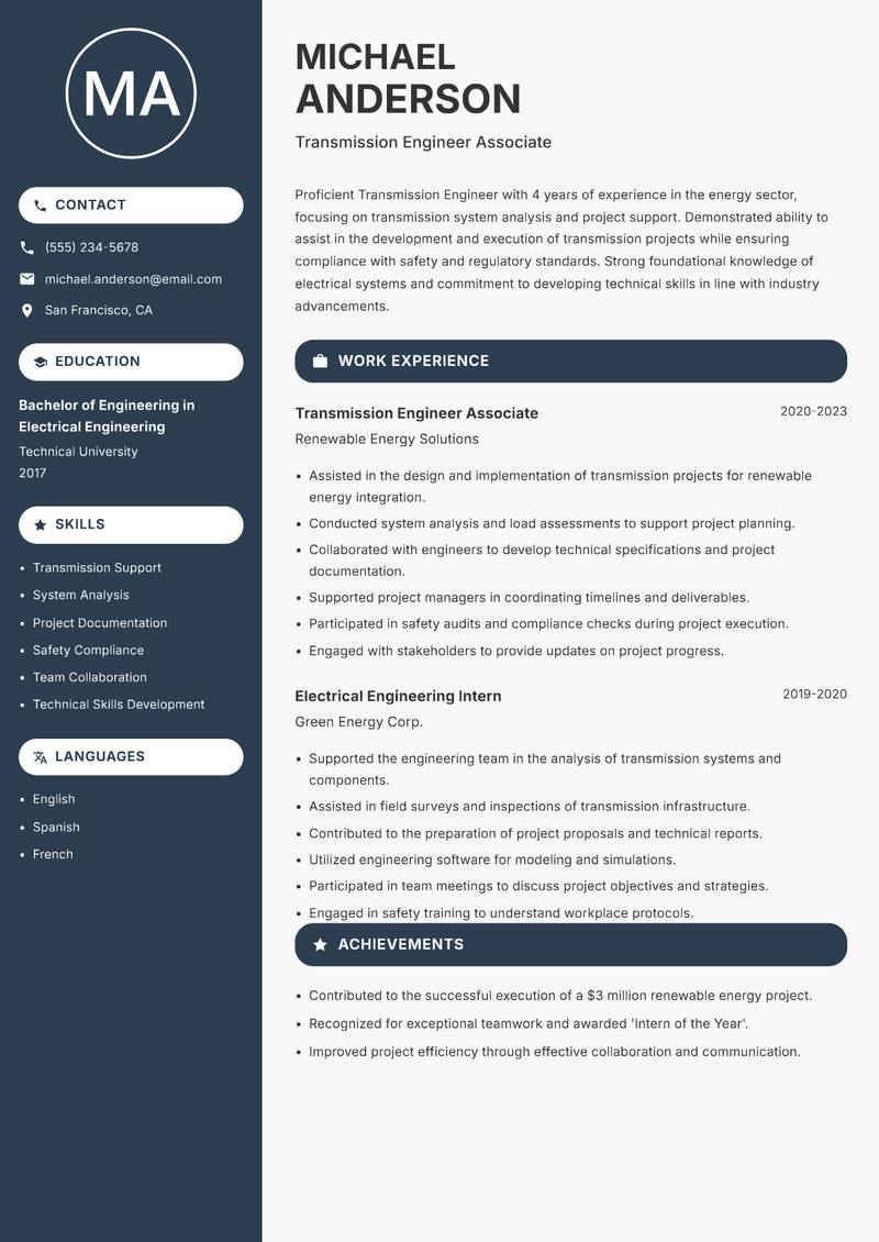 Transmission Engineer resume template — Compact