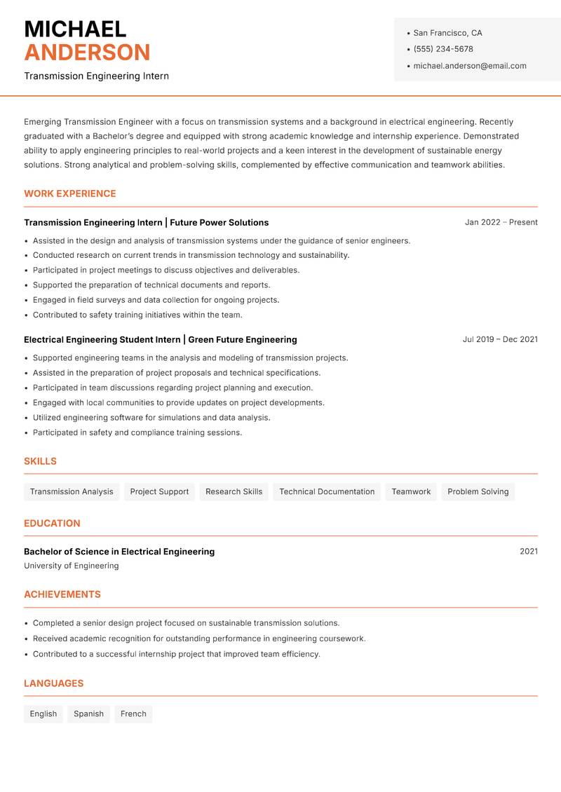 Transmission Engineer resume template — Modern Professional